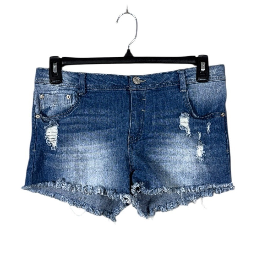 Vintage Y2K RUE 21 Low Rise Micro Mini Jean Shorts Size 14 Distressed Festival